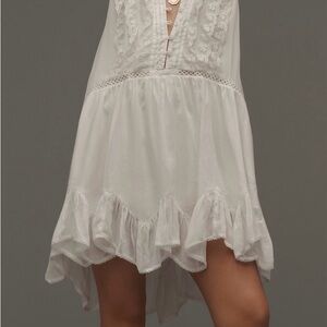 Anthropologie White Lace-Trim Mini Dress